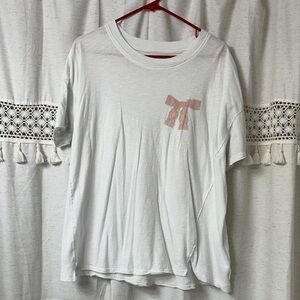 aerie White Short-Sleeve Tee with Pink Bow Graphic